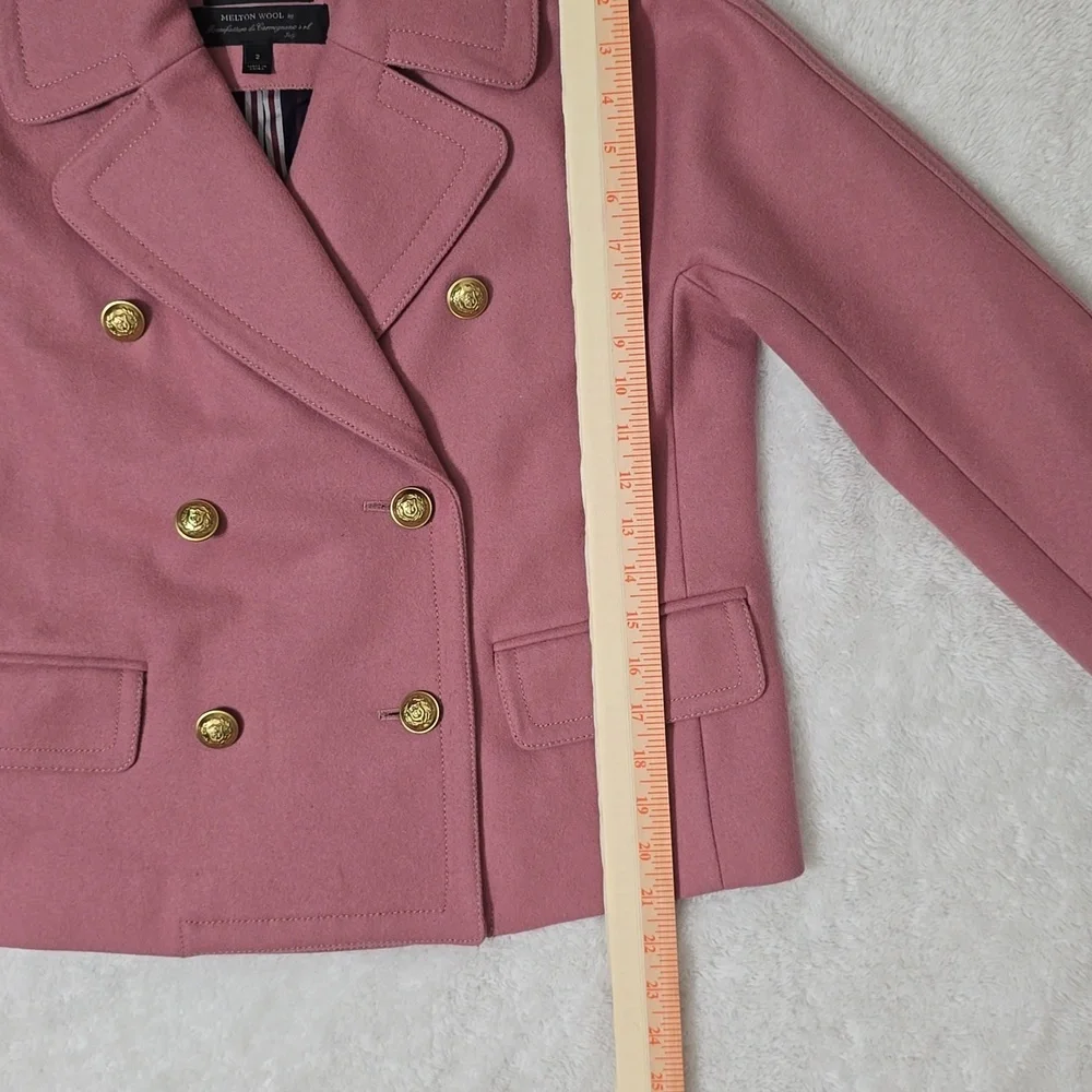 J.Crew Italian Melton Wool Cropped Peacoat Old Money Double Breasted Blazer Sz.2 - Picture 15 of 16